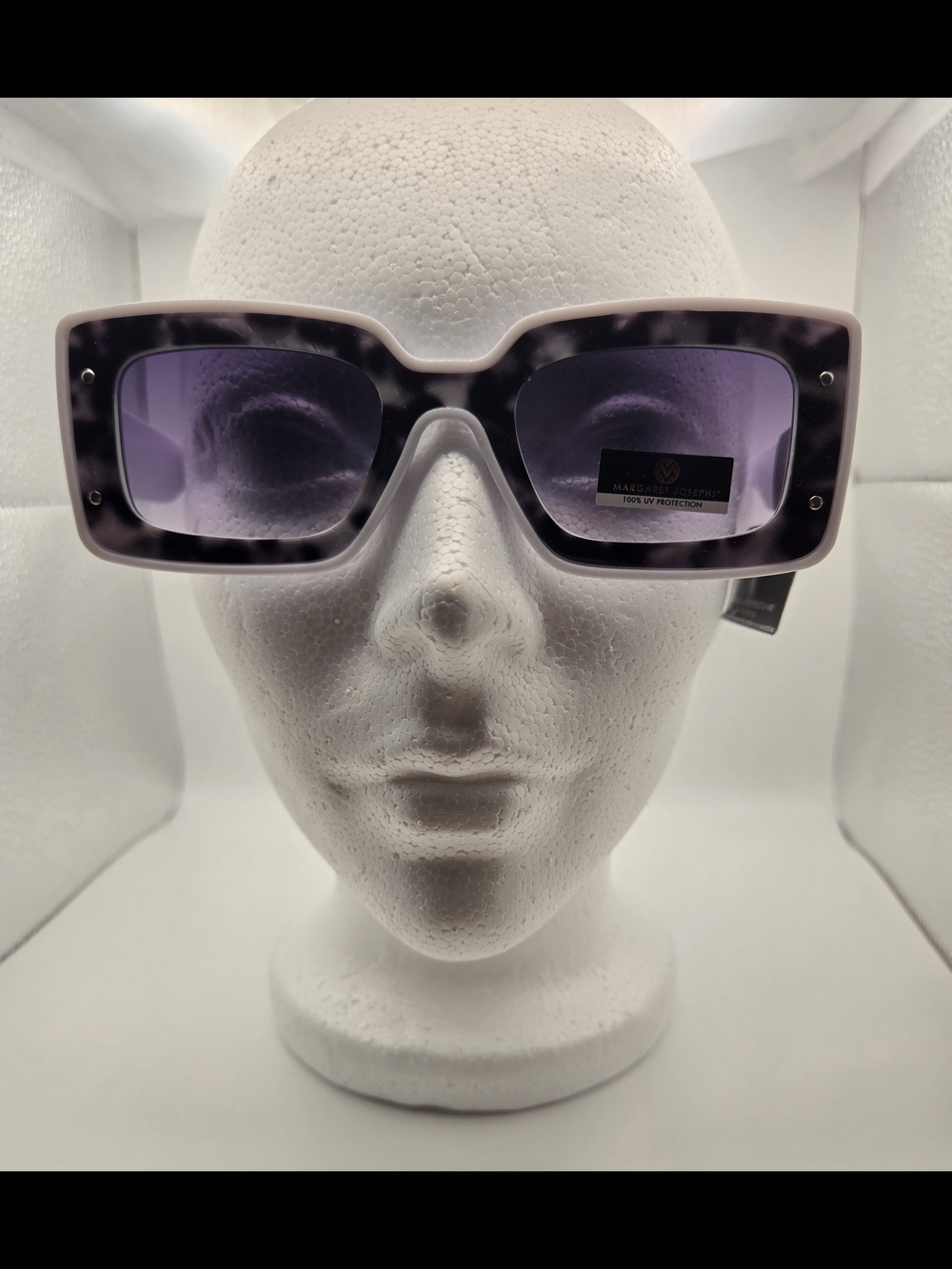 Margaret Josephs White Black Grey Oversized Square Sunglasses Unisex Funky Print
